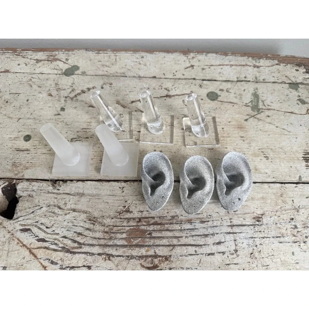 Stone Ear Forms & Acrylic Ring Cone Jewelry Display Set 6pc Clear